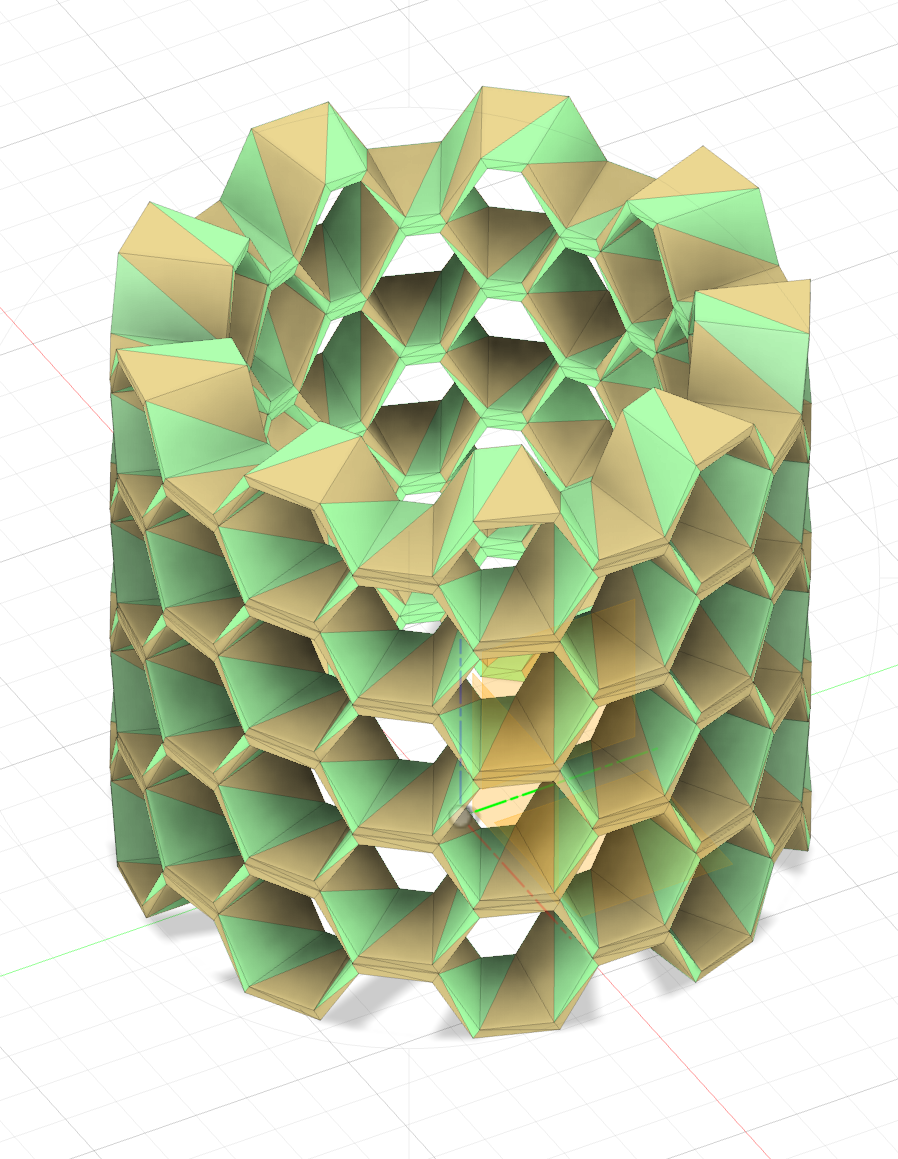 3Dプリントされた円筒ハニカムコアの写真（サンプル）
